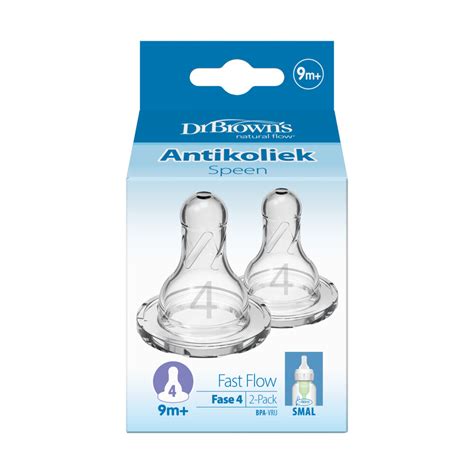 Illustratie van Dr. Brown's speen type 3 met een baby die eraan zuigt