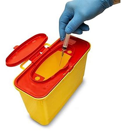 Illustratie van een naaldencontainer en correcte afvoer van gebruikte naalden