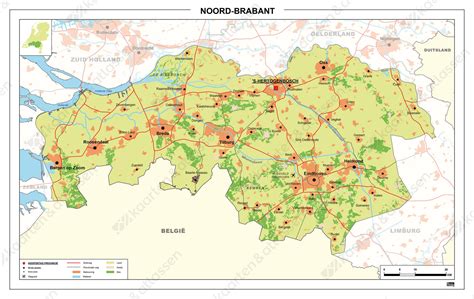 Kaart van Noord-Brabant met aanduiding van werkgebieden