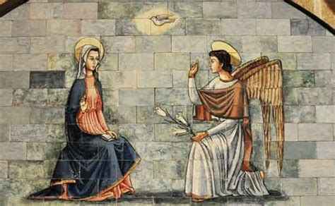 Illustratie van de engel Gabriël die de boodschap brengt aan Maria.