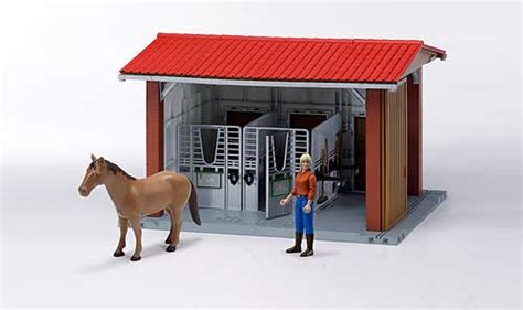 Gedetailleerde Bruder paardenstal met carport