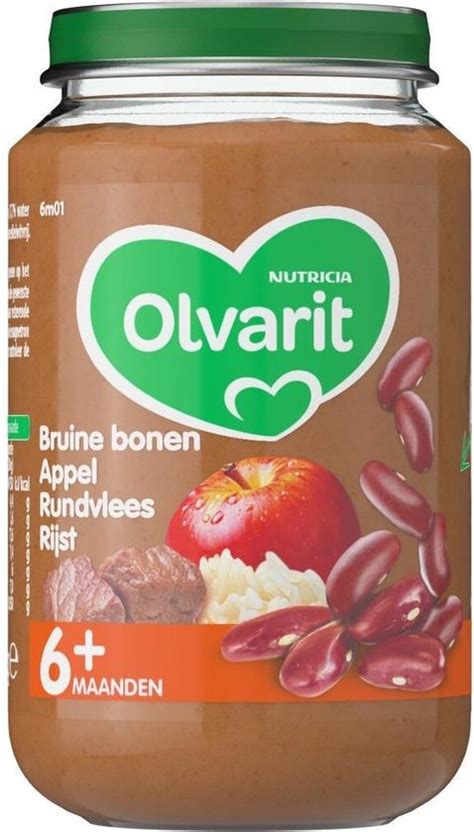 overzicht van de ingrediënten in de Olvarit bruine bonen maaltijd