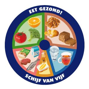 Afbeelding van een bord met gevarieerde, gezonde voeding die past binnen de Schijf van Vijf.