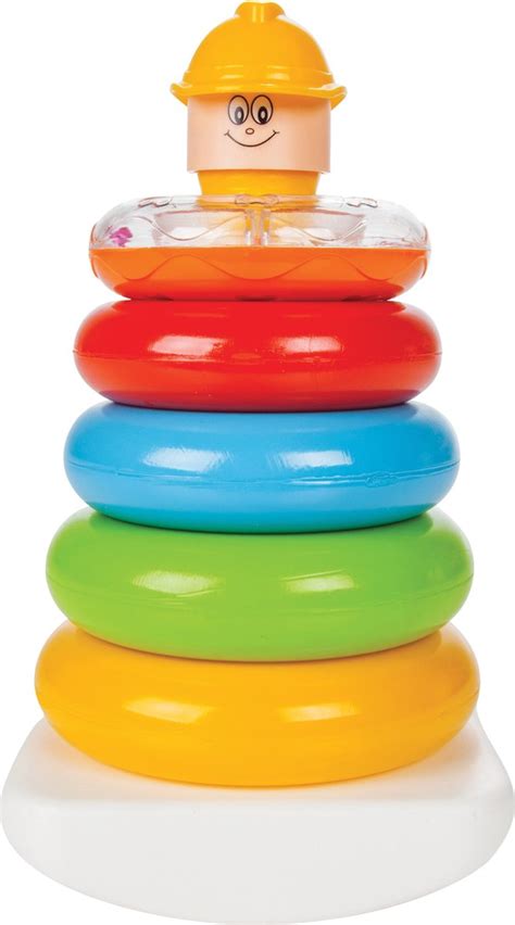 Een overzicht van educatief speelgoed voor verschillende leeftijden, zoals stapelbekers, vormenstoof en een loopfiets.