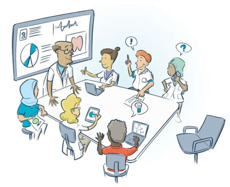 Illustratie van een multidisciplinair medisch team dat overlegt over een patiëntendossier