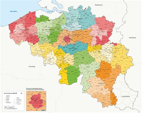 Kaart van België met aanduiding van gespecialiseerde fertiliteitsklinieken