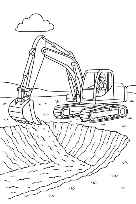 Een kleurplaat met een verscheidenheid aan voertuigen, waaronder auto's, een tractor, een graafmachine, een vliegtuig en een boot.