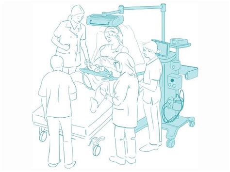 Illustratie van de Concord Birth Trolley in gebruik tijdens een bevalling