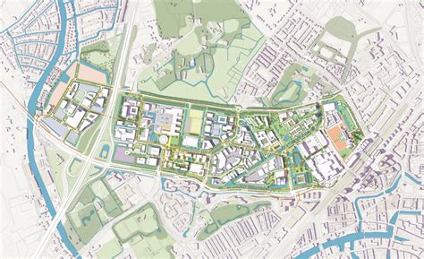 Schematische weergave van de nieuwe ontsluitingsroute naar het Bio Science Park Leiden met de ongelijkvloerse kruising en onderdoorgangen