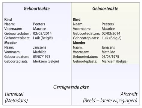 Voorbeeld van een geboorteakte met de belangrijkste gegevens gemarkeerd.