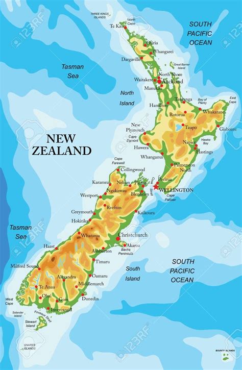 Kaart van Nieuw-Zeeland met een overlay van traditionele Maori patronen