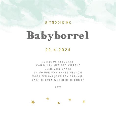 Collage van verschillende babyborrel uitnodigingen in diverse stijlen.