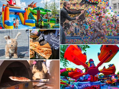 Een kleurrijke poster of flyer van een fictief Hemelvaart festival met diverse activiteiten.