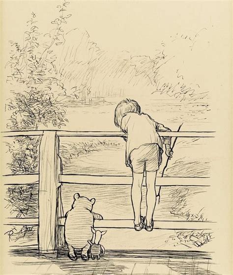 Illustratie van Winnie de Pooh die een borduurraam vasthoudt