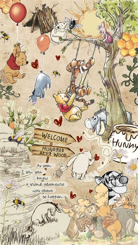 Collage van verschillende Winnie de Pooh borduurproducten, inclusief geboortetegels en kussens