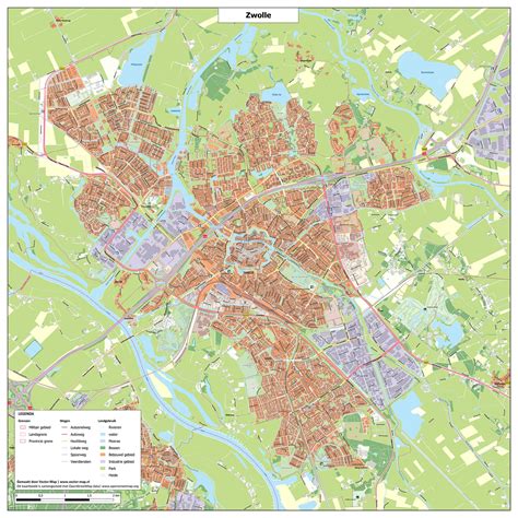 Kaart van Zwolle met de verschillende locaties van de verloskundigenpraktijk gemarkeerd.