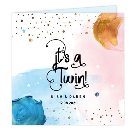 Voorbeeld van een tweeluik geboortekaartje voor een tweeling jongens