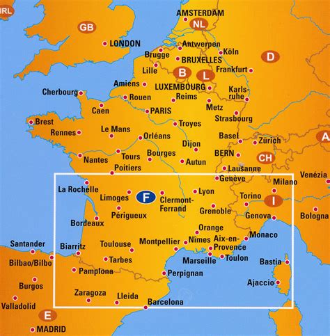 Een kaart van Zuid-Frankrijk met gemarkeerde regio's waar de genoemde campings zich bevinden