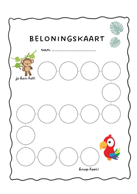 Illustratie van een kleurrijke beloningskaart met stickers en een kind dat blij een sticker opplakt.
