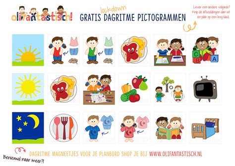 Illustratie van een dagplanning met pictogrammen voor ochtend- en avondactiviteiten