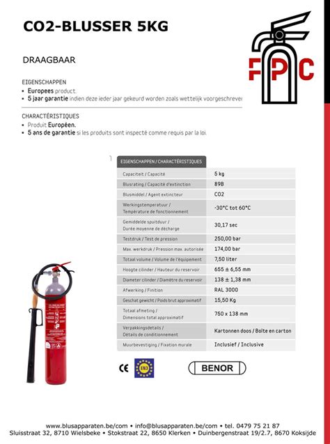 Schema van een CO2 brandblusser met nadruk op de zwarte koker en waarschuwing voor de lage temperatuur