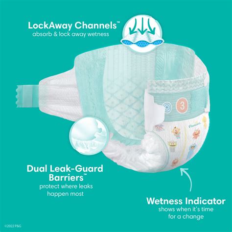 Vergelijking van de verschillende Pampers lijnen (Baby Dry, Harmonie, Premium Protection) met korte beschrijvingen van hun voordelen.