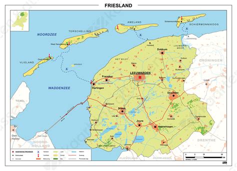 Kaart van Friesland met markeringen voor speelgoedwinkels