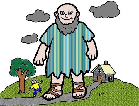 Illustratie van een grote reus en een kleine kabouter naast elkaar om het verschil in grootte te benadrukken