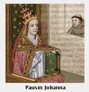 Illustratie van Pausin Johanna, afkomstig uit een middeleeuws manuscript.