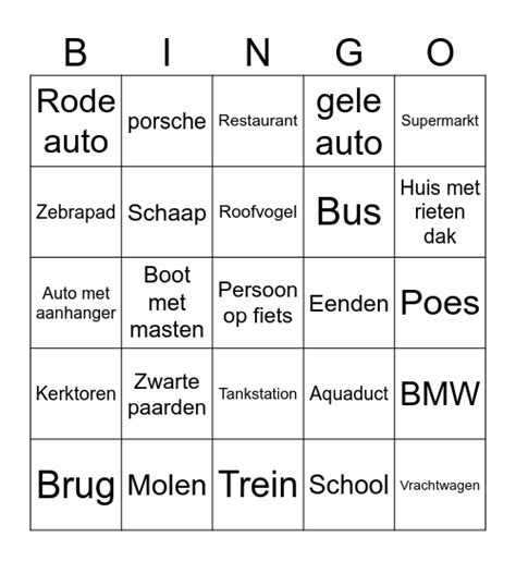 Voorbeeld van een 'achterbankbingo' kaart