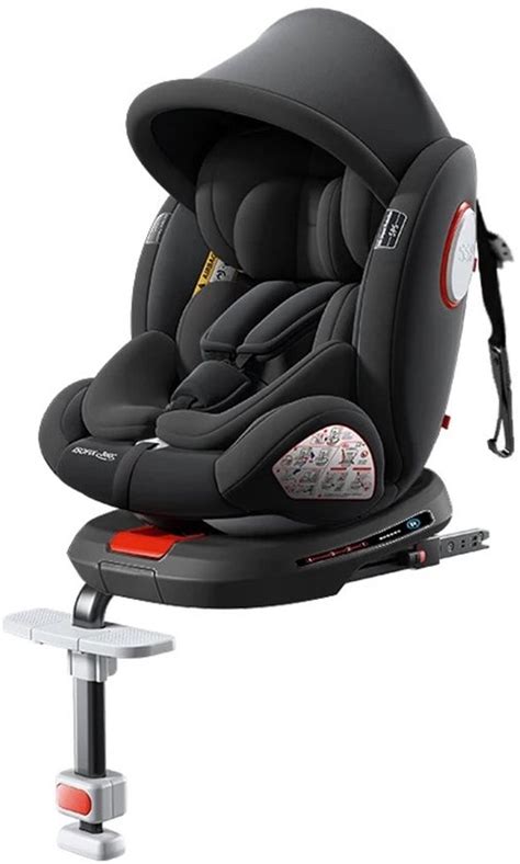 Illustratie van een autostoeltje met Isofix-bevestiging en steunpoot