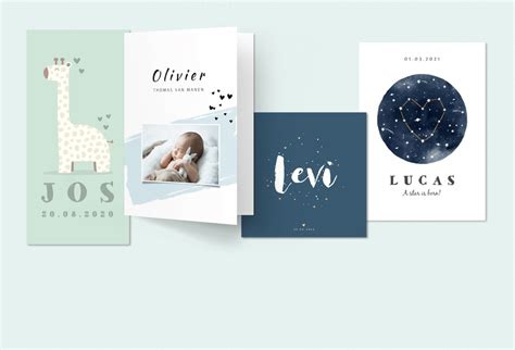 Illustratie van diverse geboortekaartjes met foto en tekst