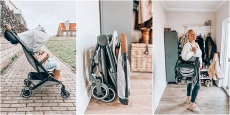 Een opvouwbare buggy die ingeklapt is en klaar voor transport.