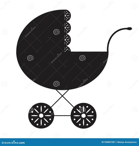 Illustratie van een kinderwagen in retro-stijl op een bruine achtergrond