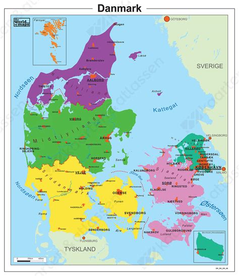 Kaart van Denemarken met de stad Esbjerg gemarkeerd.