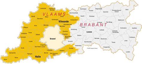 Kaart van Vlaams-Brabant met markeringen van locaties van kinderopvangorganisaties.