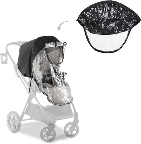 Foto van de regenhoes die correct op de kinderwagen is bevestigd