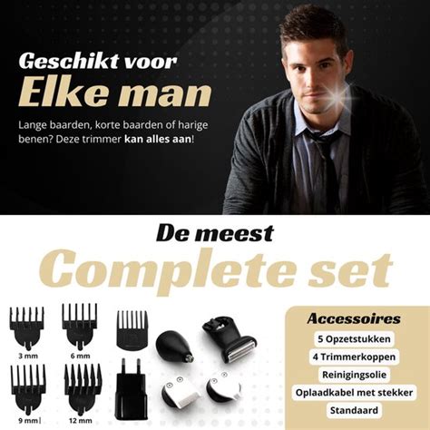 Illustratie van verschillende baardtrimmers met opzetstukken