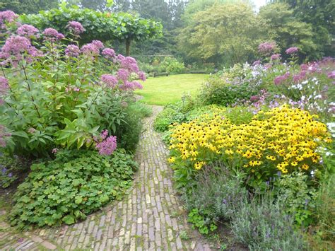 Een weelderige, biodiverse tuin met bloemen en struiken