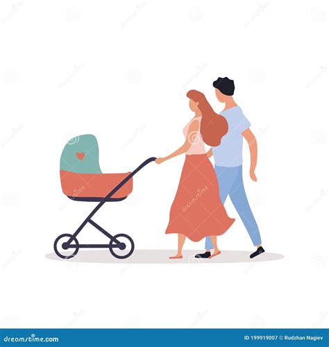 Illustratie van een kinderwagen met een gezin