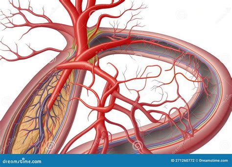 Illustratie van een gezonde placenta en bloedvaten in de baarmoeder.