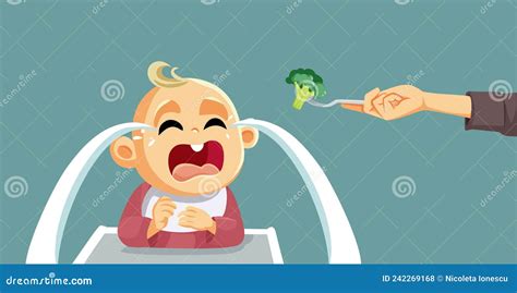 Illustratie van een peuter die weigert te eten, met een glimlachende ouder.