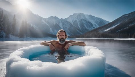 Persoon die een ijsbad neemt, met stoom die opstijgt.