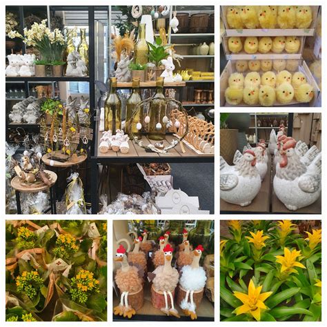 Collage van diverse knutselpakketten, zoals paasdecoraties, textiel en verfsets.