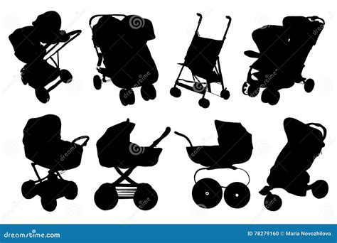 Illustratie van verschillende soorten kinderwagens.