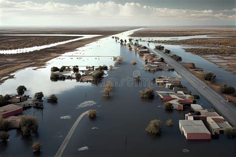 Foto van de verwoeste Kakhovka-dam en de gevolgen van de overstroming.