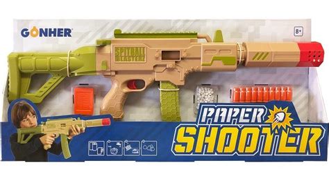Afbeelding van de Paper Shooter en de bijbehorende papierpropjes