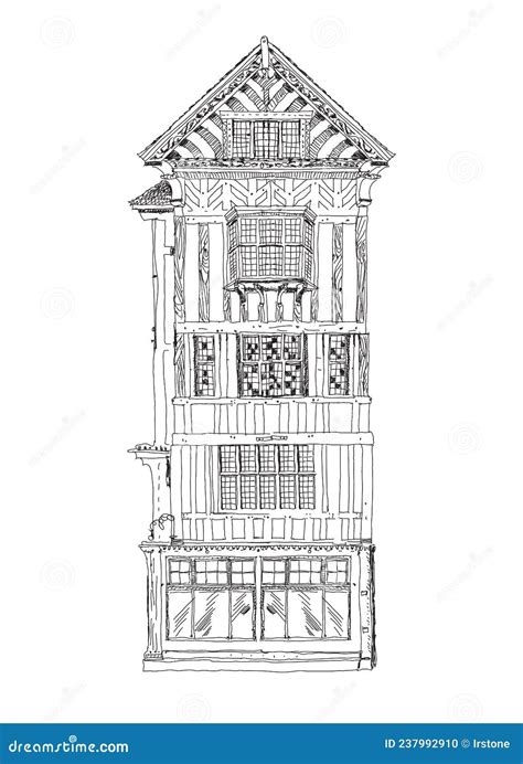 Gedetailleerde illustratie van de architectonische elementen van de Maranathakerk, zoals de trapeziumvormige en ‘televisievensters’.