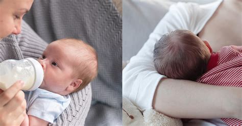 Illustratie die de vergelijking tussen borstvoeding en flesvoeding toont.