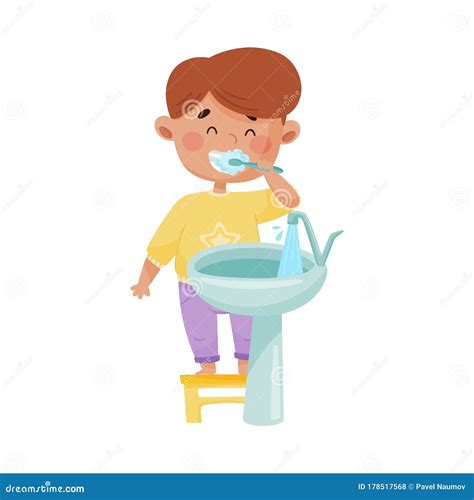 Illustratie van een kind dat zijn tanden poetst.